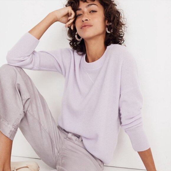 Madewell 100% Cashmere Sweatshirt XL Dusty Lavender Purple Waffle Knit SOFT $158 - Picture 1 of 16